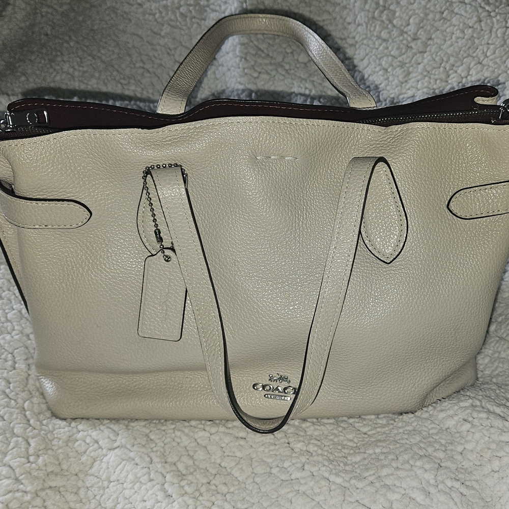 Coach Off-White Pebbled Leather Tote